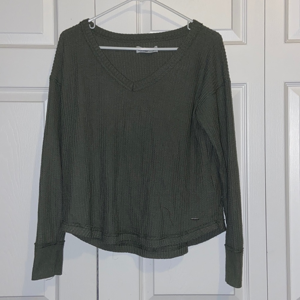 Green V-neck Hollister “Waffle” Sweater